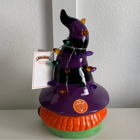 Mr. Halloween Light Up Witch Ceramic Gnome Tree Spooky Boo Scary Decor Green - Picture 7 of 12